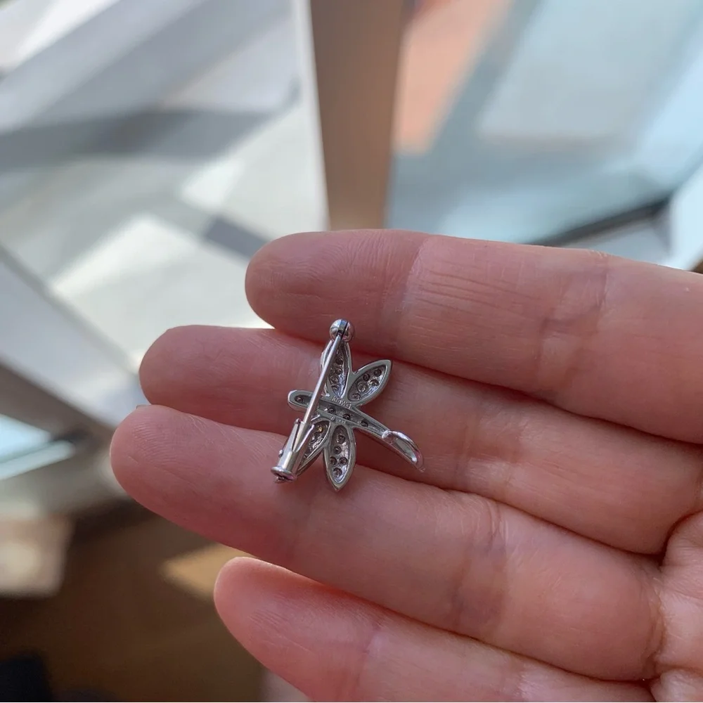 K18 White Gold Diamond Dragonfly Brooch 0.29ct Fine Jewelry Pin